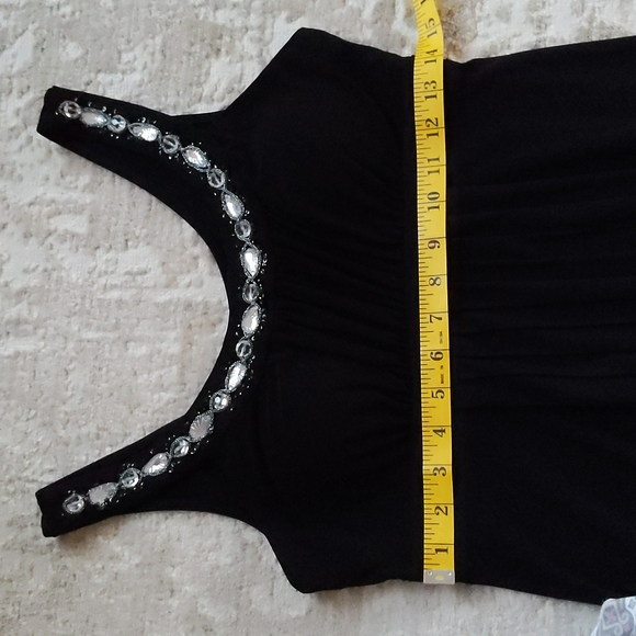 Signature by Sangria Embellished Pleated Empire Waist Dress 6 Black - Picture 15 of 16